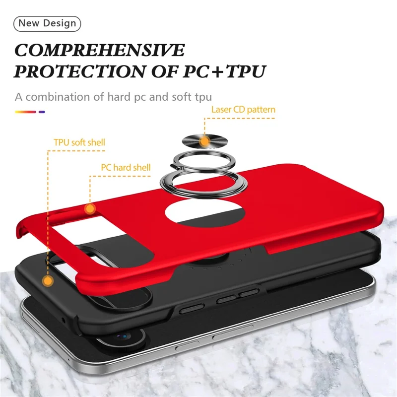 For Google Pixel 9 / Pixel 9 Pro Case Anti-Scratch PC+TPU Protective Cover with Rotary Kickstand - Red