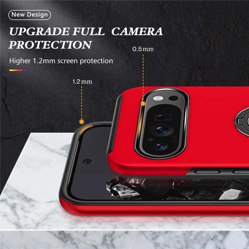 For Google Pixel 9 / Pixel 9 Pro Case Anti-Scratch PC+TPU Protective Cover with Rotary Kickstand - Red
