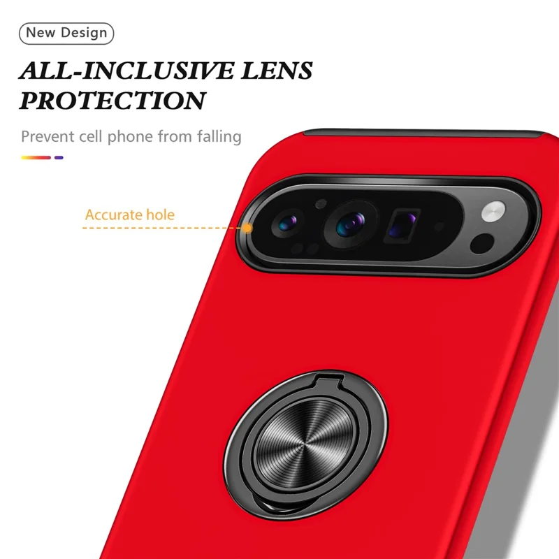 For Google Pixel 9 / Pixel 9 Pro Case Anti-Scratch PC+TPU Protective Cover with Rotary Kickstand - Red