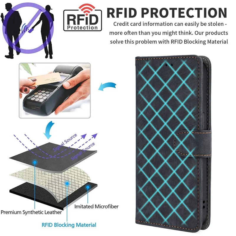 For TECNO Camon 30 5G CL7 Magnetic Case RFID Blocking Wallet Cover with Wrist Strap - Blue