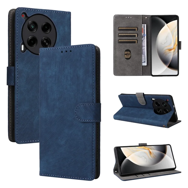 For TECNO Camon 30 5G CL7 Magnetic Case RFID Blocking Wallet Cover with Wrist Strap - Blue