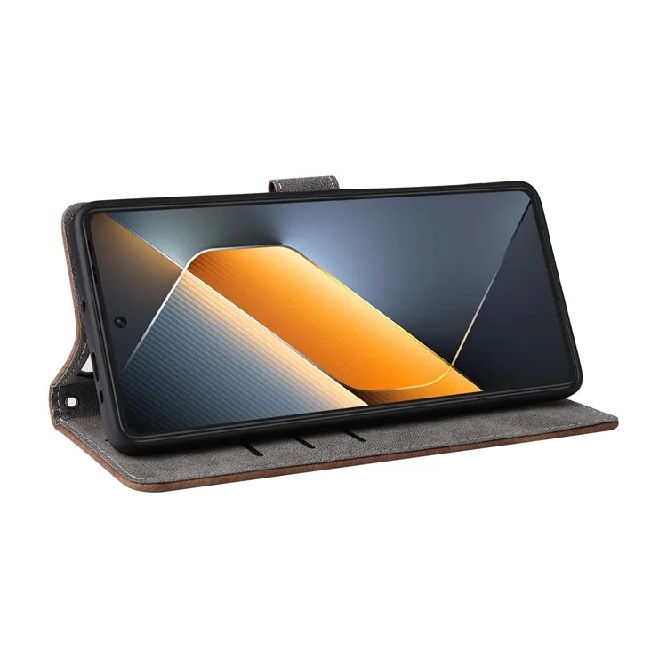Para TECNO Pova 6 4G Capa com Alça de Pulso Bloqueio RFID Suporte Capa de Telefone - Marrom