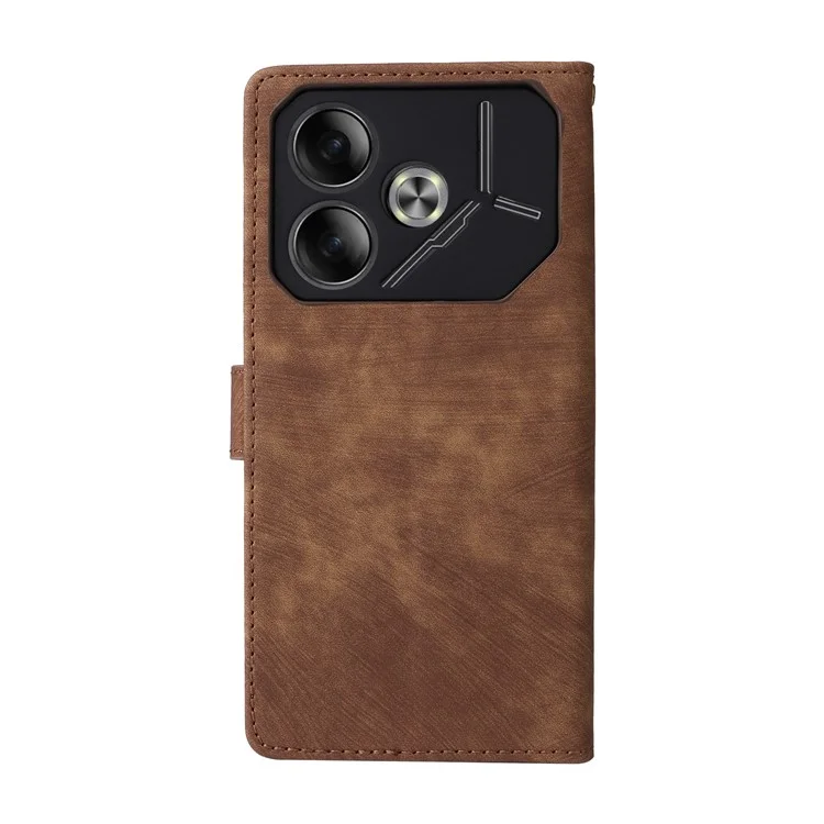 Para TECNO Pova 6 4G Capa com Alça de Pulso Bloqueio RFID Suporte Capa de Telefone - Marrom