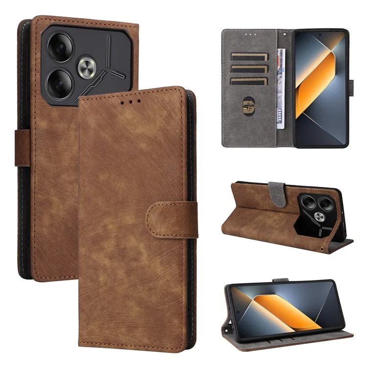 Para TECNO Pova 6 4G Capa com Alça de Pulso Bloqueio RFID Suporte Capa de Telefone - Marrom