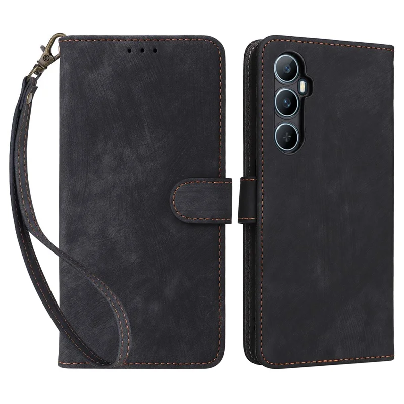 For Realme C65 4G Case RFID Blocking Phone Stand Cover with Magnetic Closure - Black