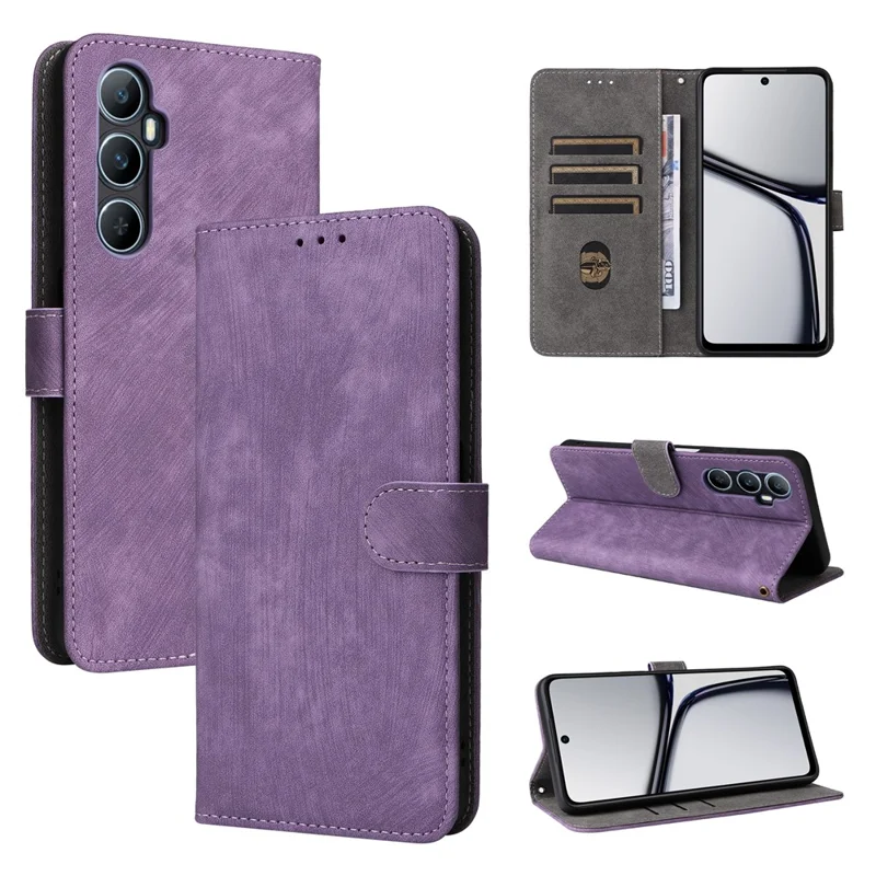 For Realme C65 4G Case RFID Blocking Phone Stand Cover with Magnetic Closure - Purple