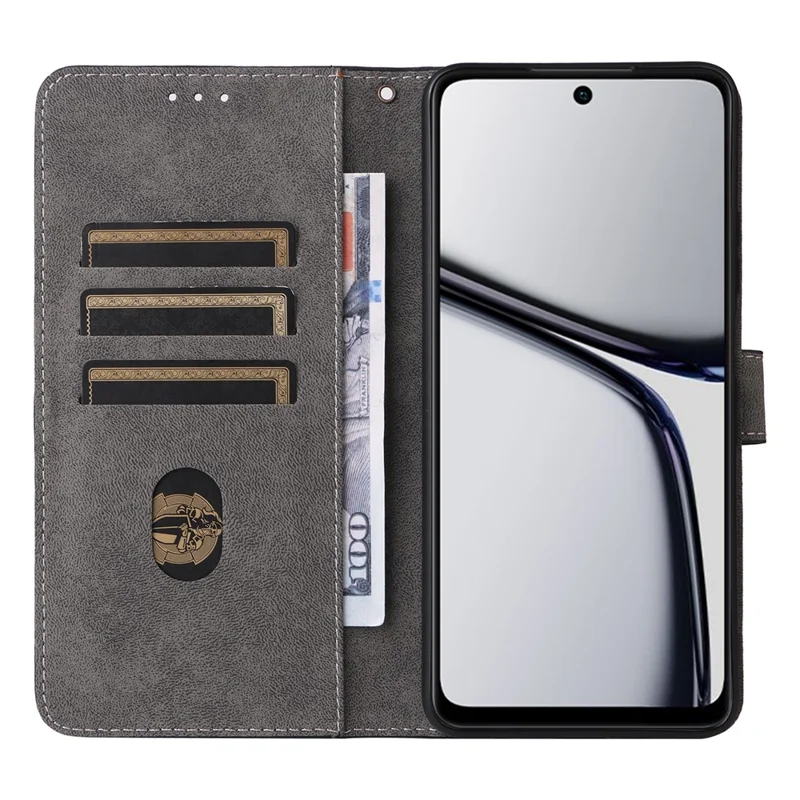 Para Realme C65 4G Case RFID Blocking Phone Stand Cover with Magnetic Closure - Brown