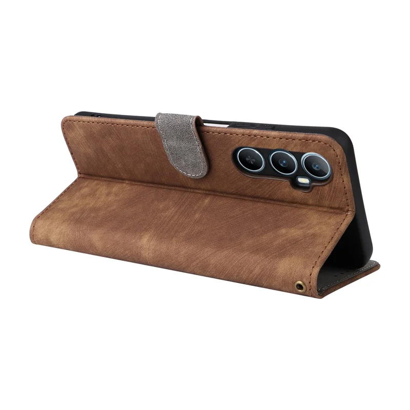 Para Realme C65 4G Case RFID Blocking Phone Stand Cover with Magnetic Closure - Brown