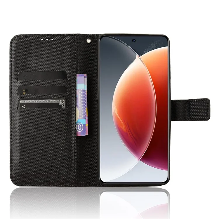 Für TECNO Camon 30 Premier 5G CL9 Hülle Diamant-Textur Leder-Handyhülle mit Handgelenkriemen - Schwarz