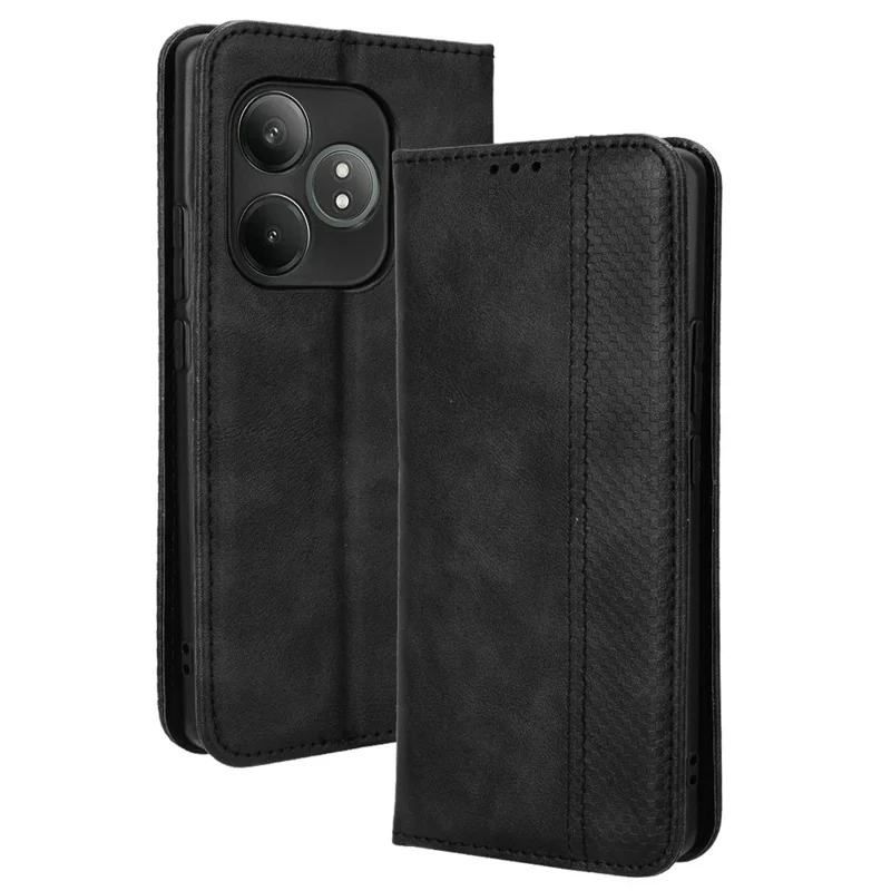For Realme GT Neo6 SE 5G / Neo6 5G / GT 6 5G / GT 6T 5G Magnetic Case Retro PU Leather Drop-Resistant Phone Cover - Black