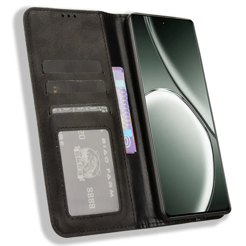 For Realme GT Neo6 SE 5G / Neo6 5G / GT 6 5G / GT 6T 5G Magnetic Case Retro PU Leather Drop-Resistant Phone Cover - Black