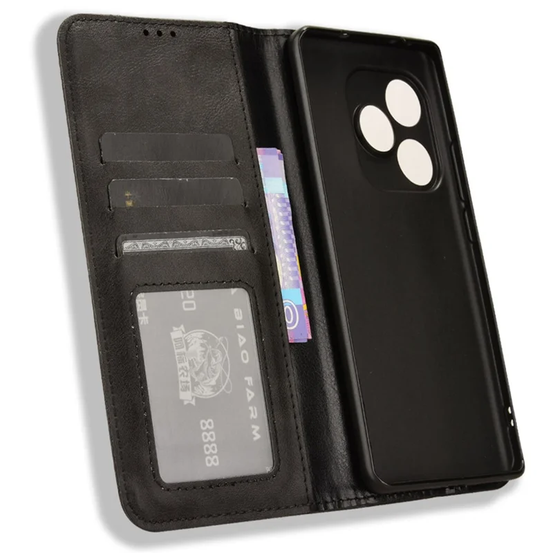 For Realme GT Neo6 SE 5G / Neo6 5G / GT 6 5G / GT 6T 5G Magnetic Case Retro PU Leather Drop-Resistant Phone Cover - Black