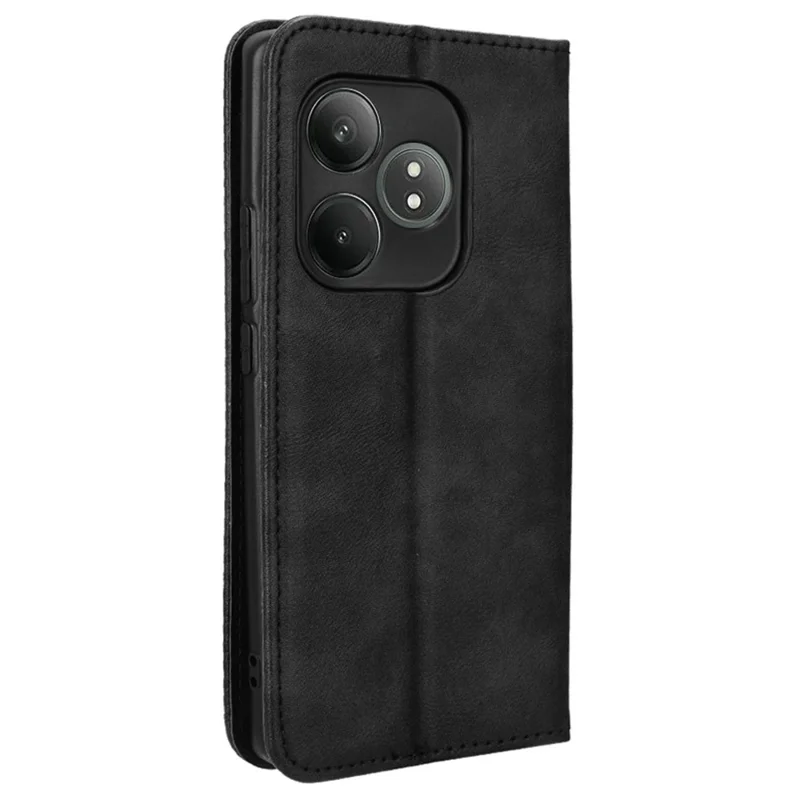 For Realme GT Neo6 SE 5G / Neo6 5G / GT 6 5G / GT 6T 5G Magnetic Case Retro PU Leather Drop-Resistant Phone Cover - Black