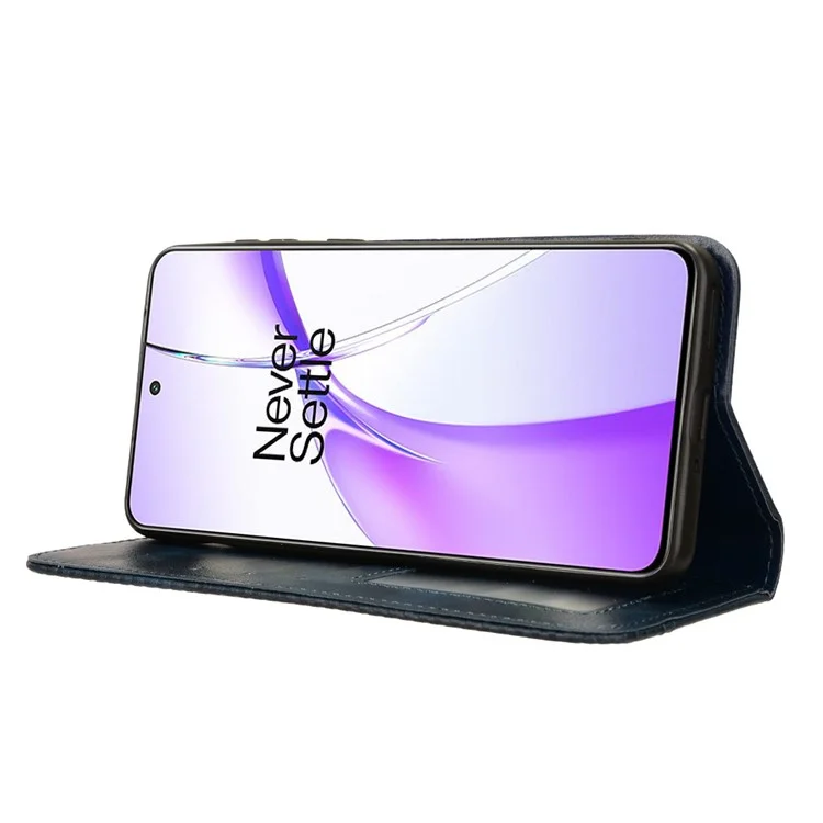 For OnePlus Nord CE4 5G / Oppo K12 Wallet Case Magnetic Closing Retro Leather Phone Cover - Blue