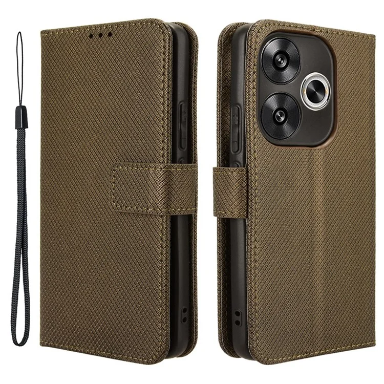 Per Xiaomi Redmi Turbo 3 5G / Poco F6 5G Case Texture Diamante Custodia telefonica pieghevole con cinturino da polso - Marrone