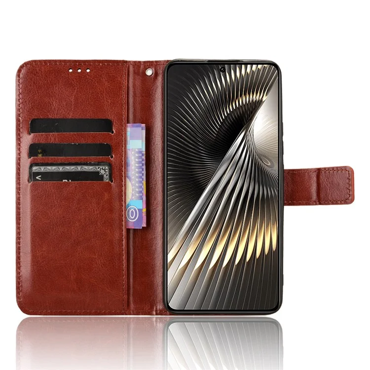 Para Xiaomi Redmi Turbo 3 5G / Poco F6 5G Capa com Alça de Pulso Textura de Couro Cavalo Louco Fecho Magnético Capa de Telefone - Marrom