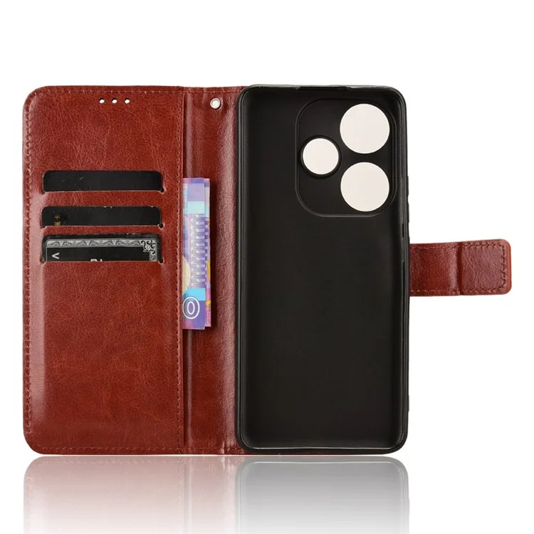 Para Xiaomi Redmi Turbo 3 5G / Poco F6 5G Capa com Alça de Pulso Textura de Couro Cavalo Louco Fecho Magnético Capa de Telefone - Marrom