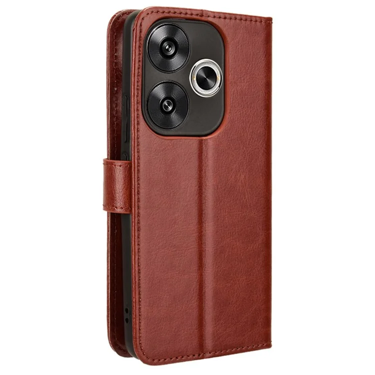 Para Xiaomi Redmi Turbo 3 5G / Poco F6 5G Capa com Alça de Pulso Textura de Couro Cavalo Louco Fecho Magnético Capa de Telefone - Marrom