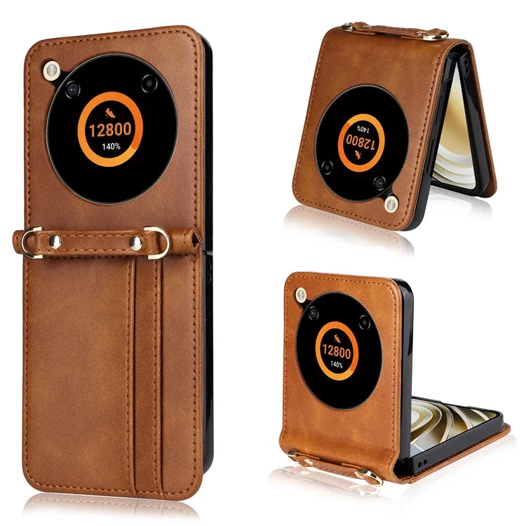 Para ZTE nubia Flip 5G / Libero Flip A304ZT Funda Soporte de Tarjeta Funda de Teléfono de Cuero con Cordón - Marrón