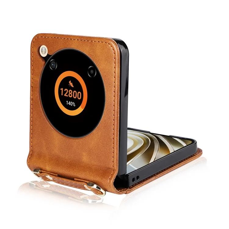 Para ZTE nubia Flip 5G / Libero Flip A304ZT Funda Soporte de Tarjeta Funda de Teléfono de Cuero con Cordón - Marrón