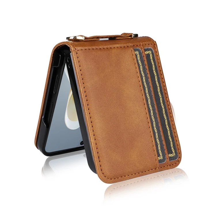 Para ZTE nubia Flip 5G / Libero Flip A304ZT Funda Soporte de Tarjeta Funda de Teléfono de Cuero con Cordón - Marrón