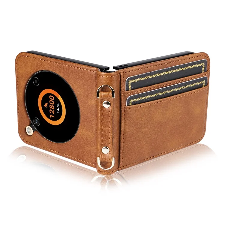 Para ZTE nubia Flip 5G / Libero Flip A304ZT Funda Soporte de Tarjeta Funda de Teléfono de Cuero con Cordón - Marrón