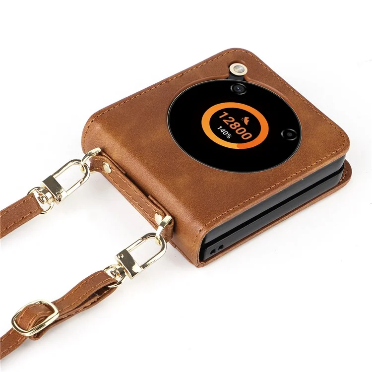 Para ZTE nubia Flip 5G / Libero Flip A304ZT Funda Soporte de Tarjeta Funda de Teléfono de Cuero con Cordón - Marrón