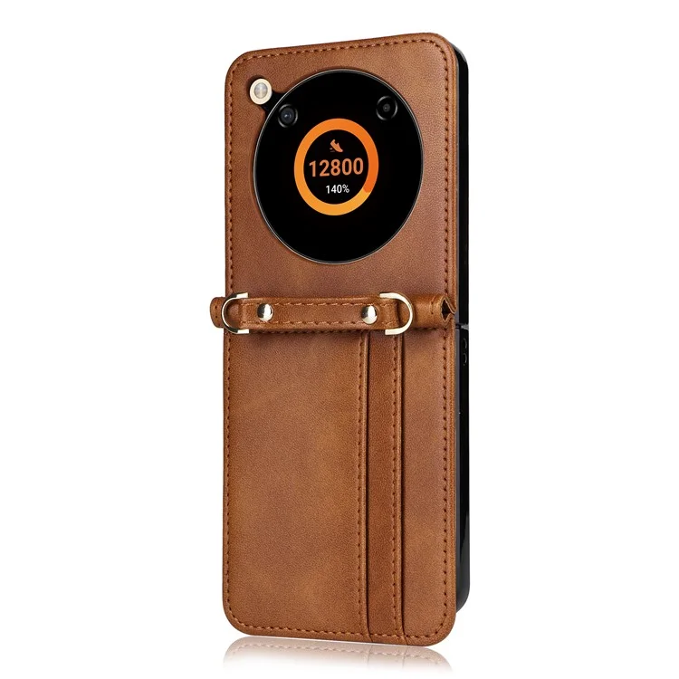 Para ZTE nubia Flip 5G / Libero Flip A304ZT Funda Soporte de Tarjeta Funda de Teléfono de Cuero con Cordón - Marrón