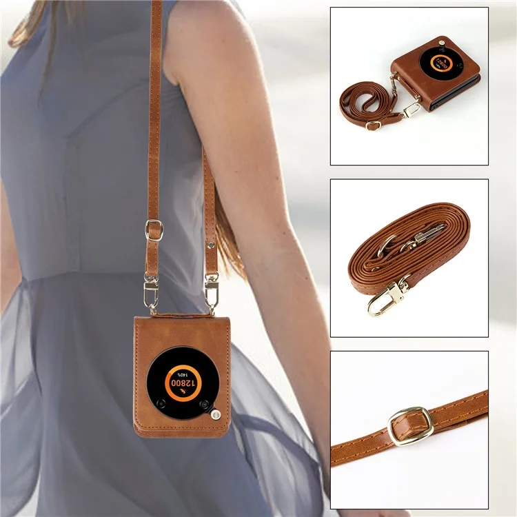 Para ZTE nubia Flip 5G / Libero Flip A304ZT Funda Soporte de Tarjeta Funda de Teléfono de Cuero con Cordón - Marrón