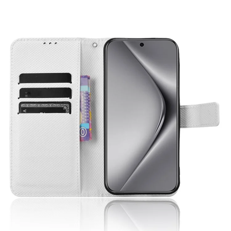 Для Huawei Pura 70 Оптовый чехол для телефона с алмазной текстурой, кожаный кошелек-чехол - белый
