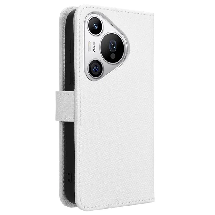 Для Huawei Pura 70 Оптовый чехол для телефона с алмазной текстурой, кожаный кошелек-чехол - белый