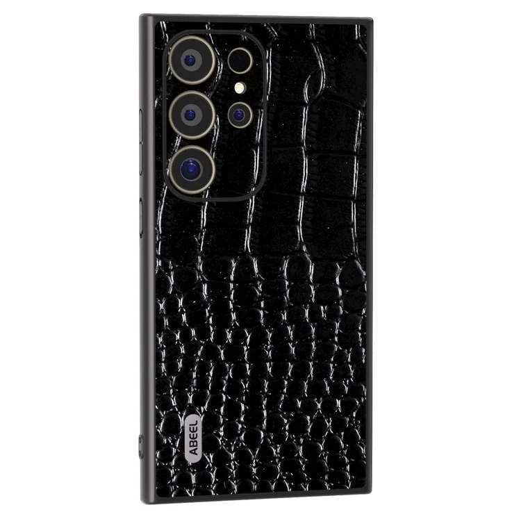 ABEEL Для Samsung Galaxy S24 Ultra Case Кожа крокодила Натуральная кожа коровы + пластик + поликарбонат Противоударный чехол для телефона - Черный