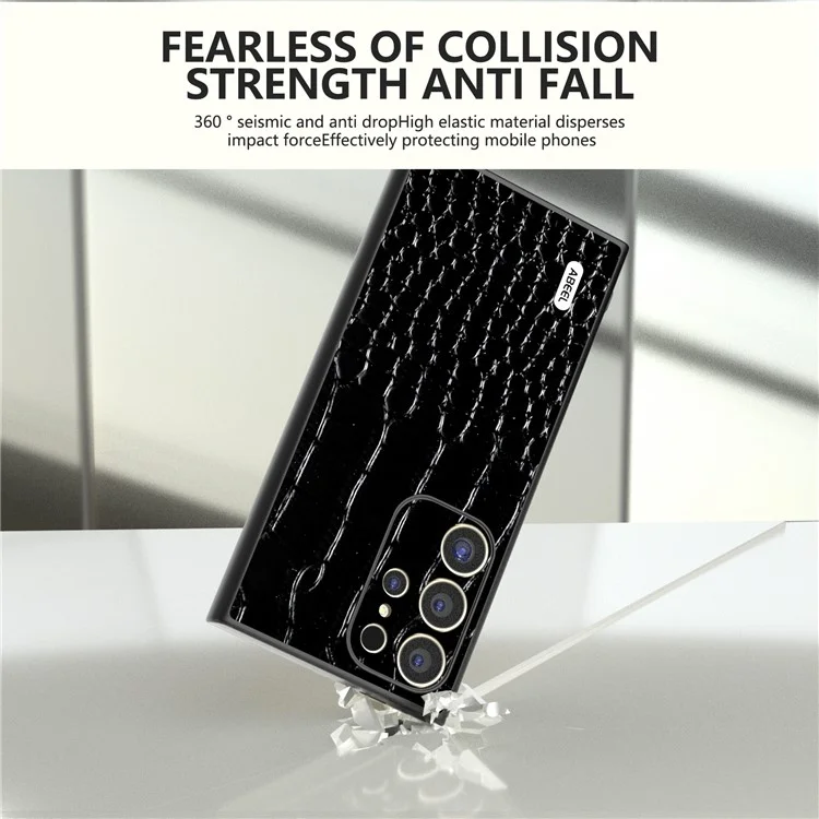 ABEEL Для Samsung Galaxy S24 Ultra Case Кожа крокодила Натуральная кожа коровы + пластик + поликарбонат Противоударный чехол для телефона - Черный