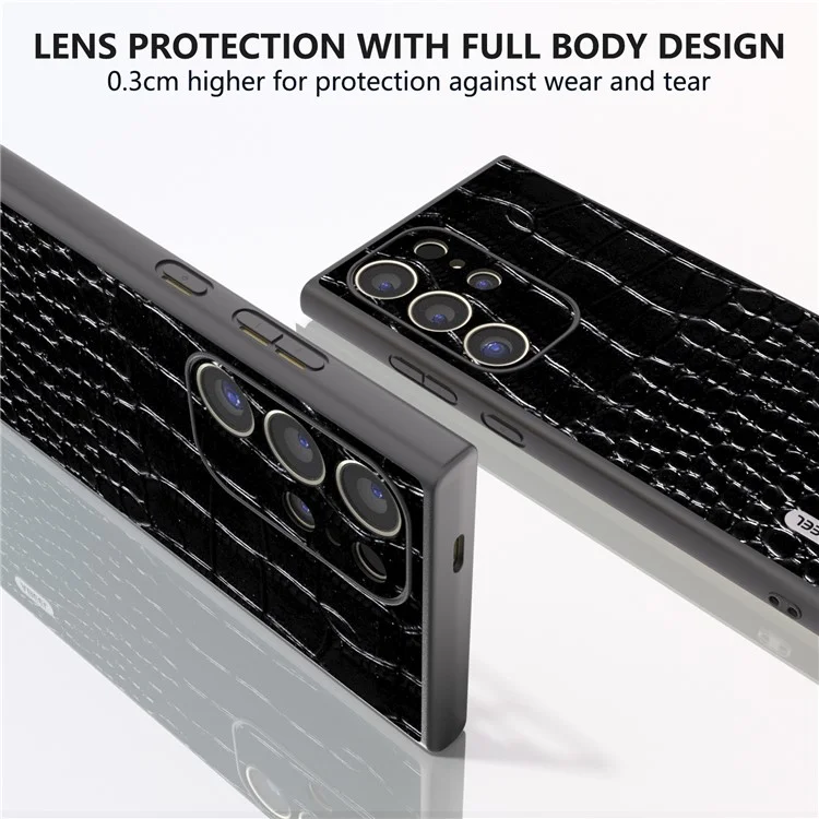 ABEEL Для Samsung Galaxy S24 Ultra Case Кожа крокодила Натуральная кожа коровы + пластик + поликарбонат Противоударный чехол для телефона - Черный