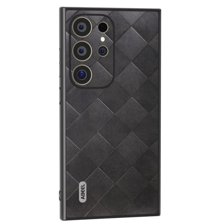 ABEEL Для Samsung Galaxy S24 Ultra Case Grid Texture PU Кожа+TPU+PC Защитный Чехол для Телефона - Черный