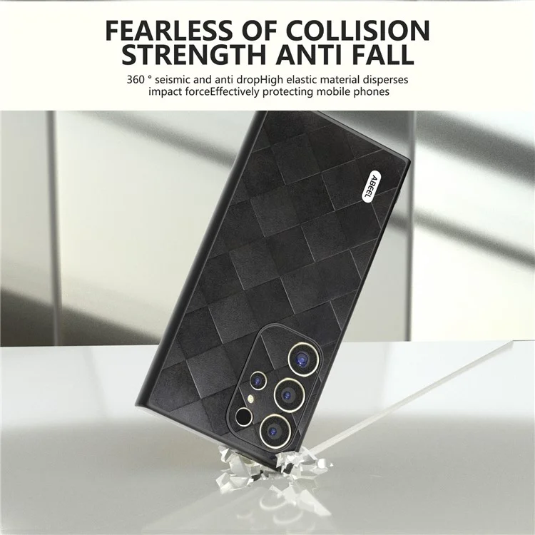 ABEEL Для Samsung Galaxy S24 Ultra Case Grid Texture PU Кожа+TPU+PC Защитный Чехол для Телефона - Черный