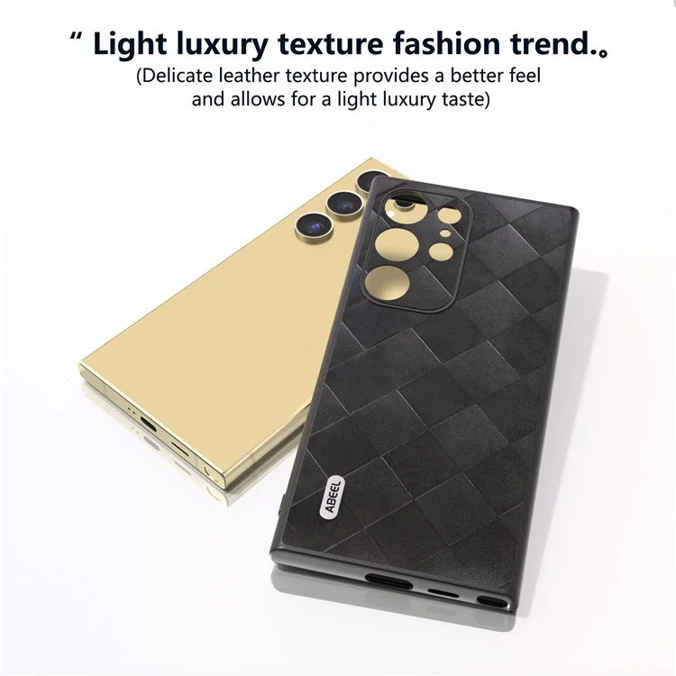 ABEEL Для Samsung Galaxy S24 Ultra Case Grid Texture PU Кожа+TPU+PC Защитный Чехол для Телефона - Черный