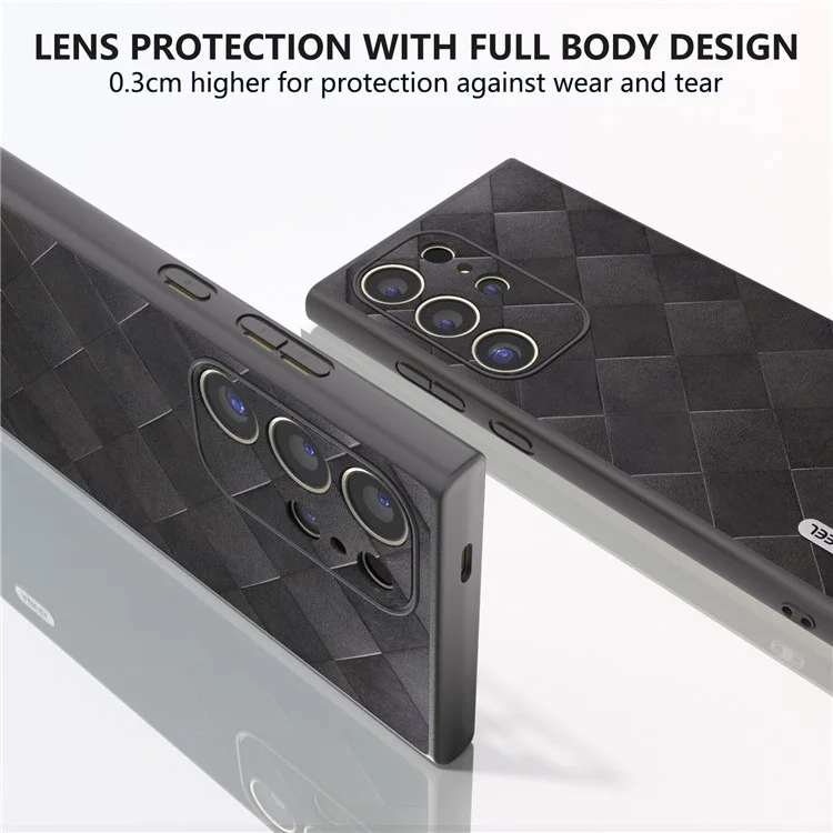 ABEEL Для Samsung Galaxy S24 Ultra Case Grid Texture PU Кожа+TPU+PC Защитный Чехол для Телефона - Черный