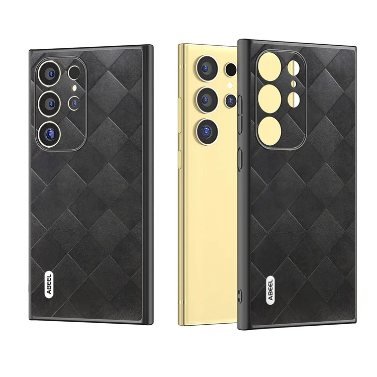 ABEEL Для Samsung Galaxy S24 Ultra Case Grid Texture PU Кожа+TPU+PC Защитный Чехол для Телефона - Черный