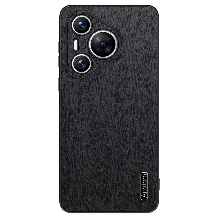 Para Huawei Pura 70 Funda Textura de Madera PU Cuero + PC + TPU Funda Delgada Protectora - Negro