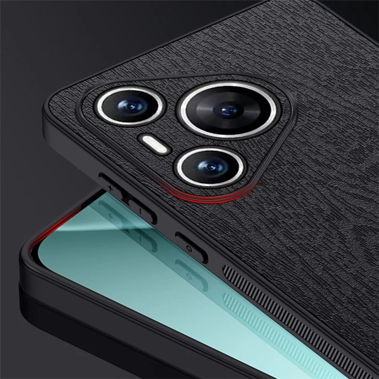 Para Huawei Pura 70 Funda Textura de Madera PU Cuero + PC + TPU Funda Delgada Protectora - Negro
