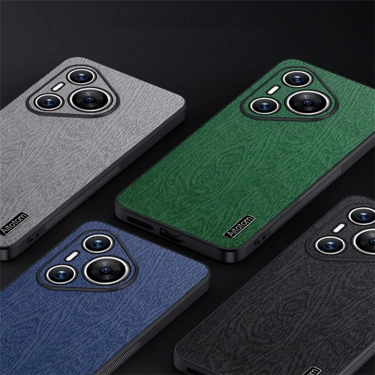 Para Huawei Pura 70 Funda Textura de Madera PU Cuero + PC + TPU Funda Delgada Protectora - Negro