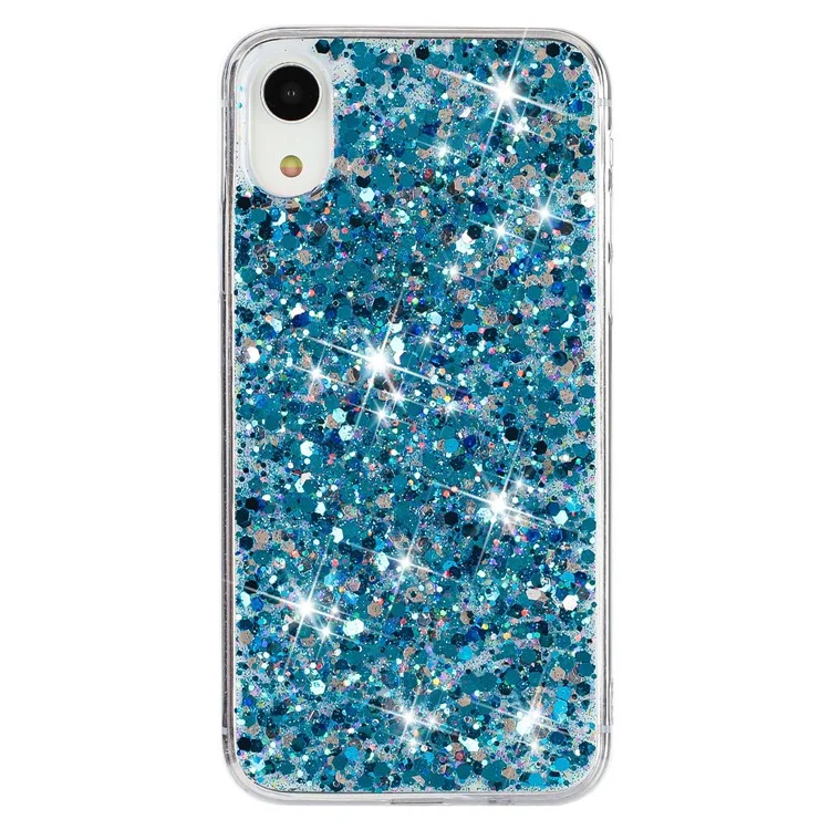 Pour iPhone XR 6.1 pouces Étui Téléphone Portable TPU Protection Anti-Chute Époxy Paillettes Pailletées Couverture - Bleu