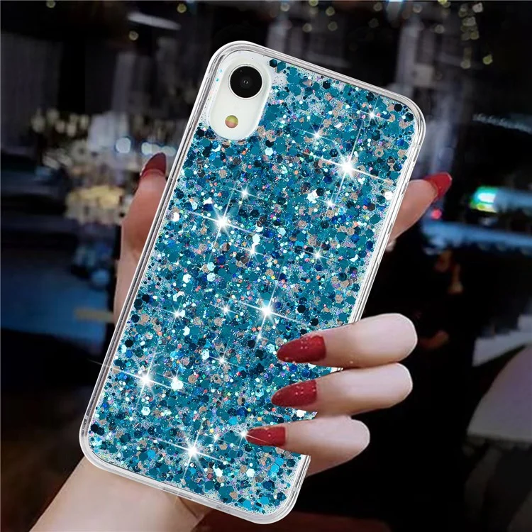 Pour iPhone XR 6.1 pouces Étui Téléphone Portable TPU Protection Anti-Chute Époxy Paillettes Pailletées Couverture - Bleu