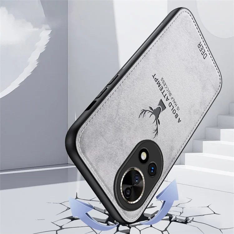 Phone Cover for Huawei nova 12 5G Case Deer Pattern Cloth Texture Leather+PC+TPU Shell - Black