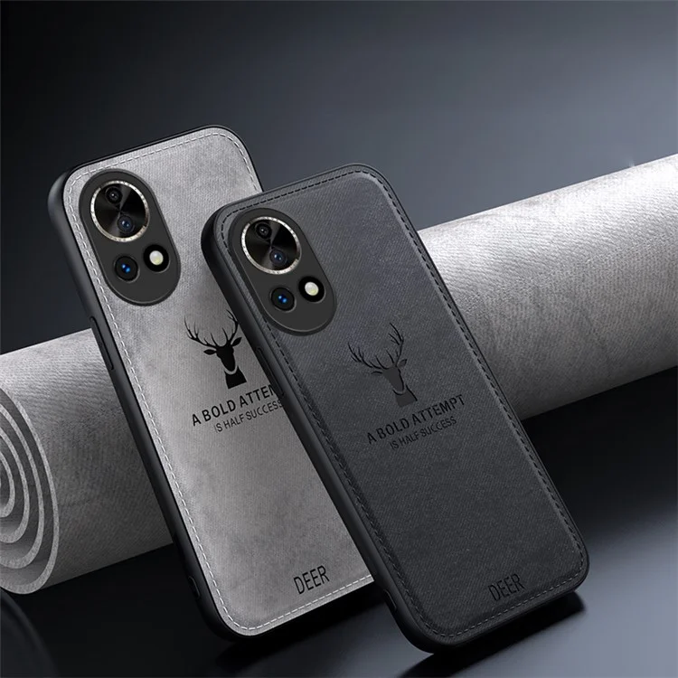 Phone Cover for Huawei nova 12 5G Case Deer Pattern Cloth Texture Leather+PC+TPU Shell - Black