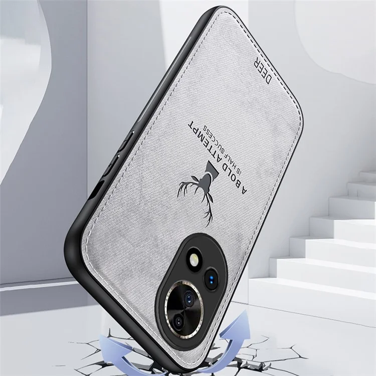 Phone Cover for Huawei nova 12 5G Case Deer Pattern Cloth Texture Leather+PC+TPU Shell - Black