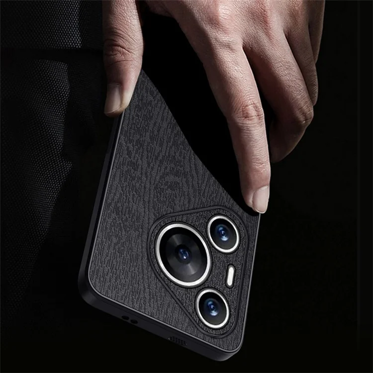 Für Huawei Pura 70 Pro / Pura 70 Pro+ Anti-Kratzer-Gehäuse mit Holzoptik PU-Leder+PC+TPU Handyhülle - Schwarz