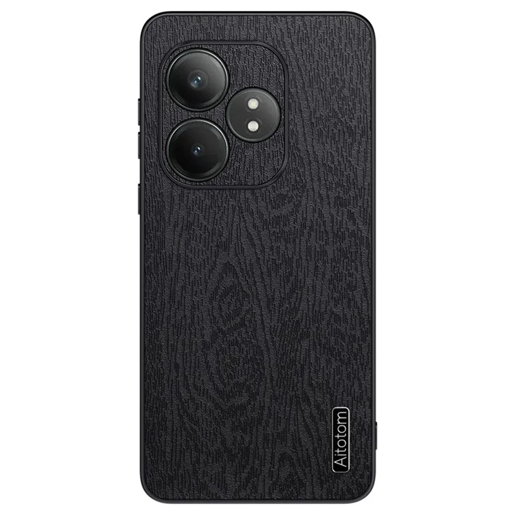 Para Realme GT Neo6 SE 5G Cases PU Leather+PC+TPU Anti-drop Wood Texture Phone Cover - Black
