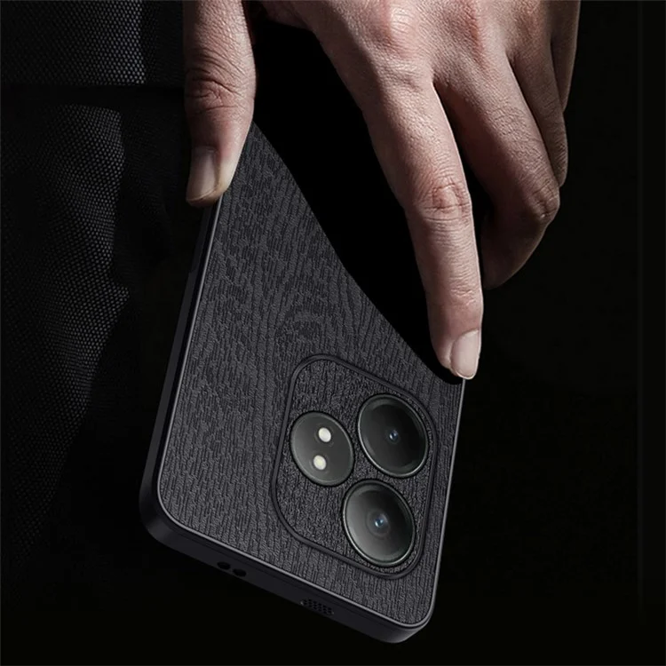 Para Realme GT Neo6 SE 5G Cases PU Leather+PC+TPU Anti-drop Wood Texture Phone Cover - Black